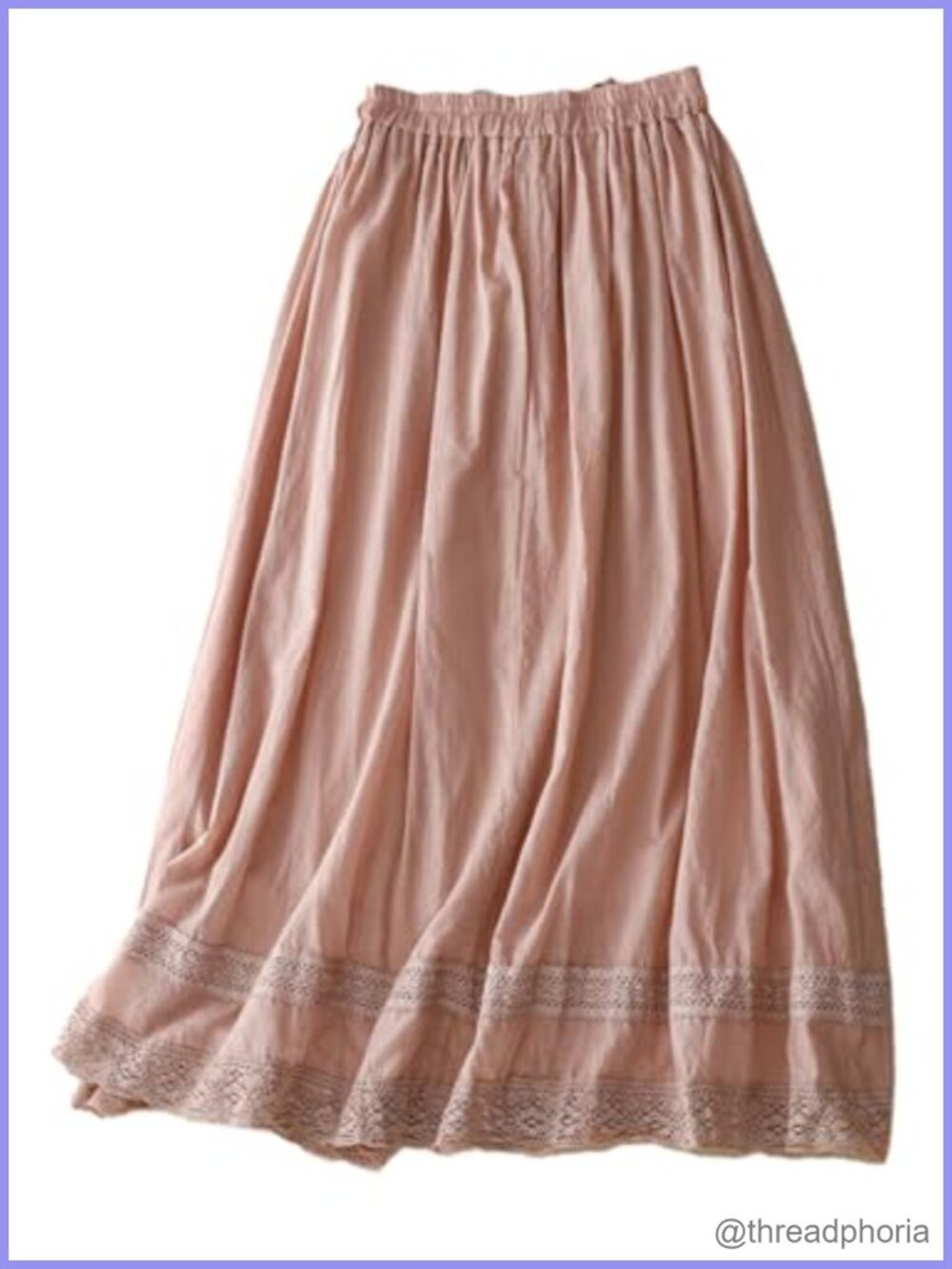 Cotton Linen A-Line Midi Skirt High Elastic Waist Embroidery